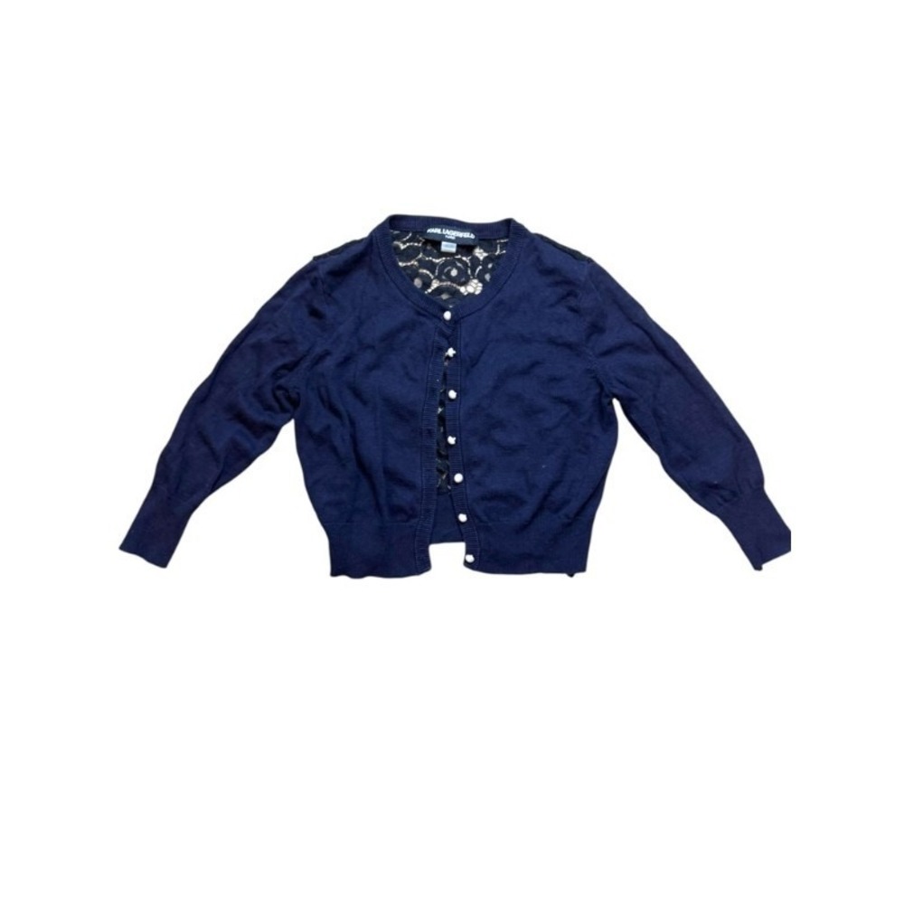 Karl Lagerfeld Cardigan Sweater Women's Small Blue Audrey Hepburn Academia Glam